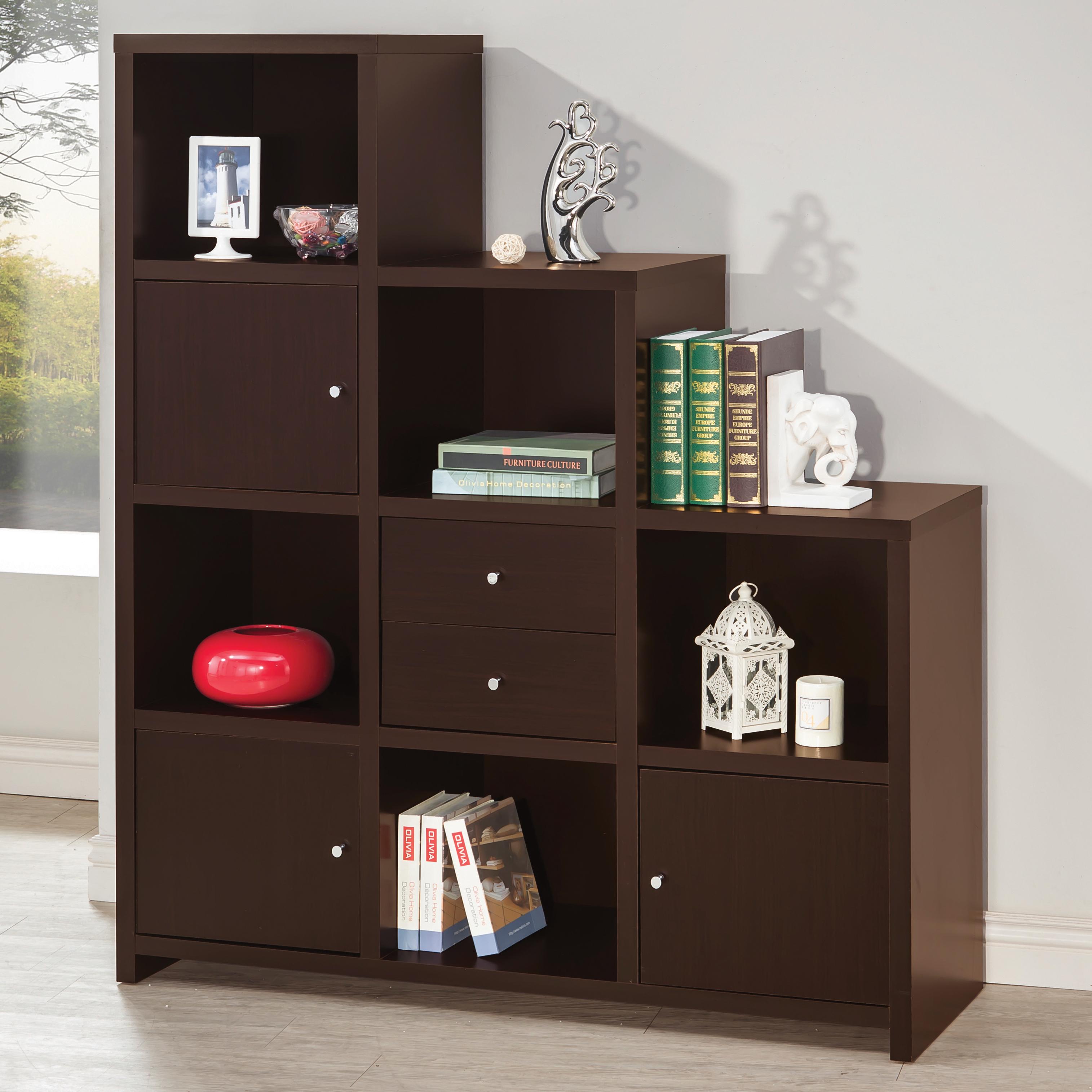 Coaster Bookcases 801170 Asymmetrical Bookshelf with Cube Storage